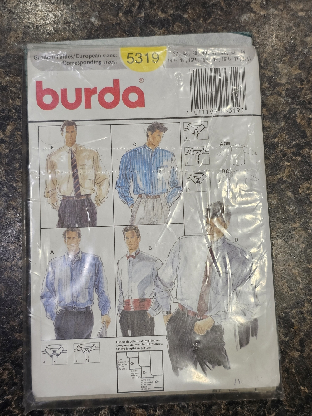 Burda Men's Shirt Sewing Pattern #5319